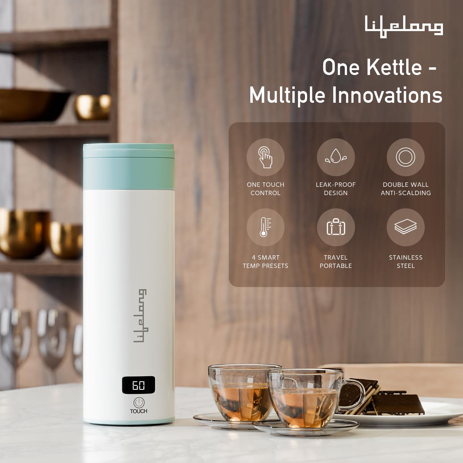 Lifelong 2-in-1 Portable Electric Kettle & Bottle for Travel - 400ml Make Tea/Coffee Without Milk (LLEPK09)